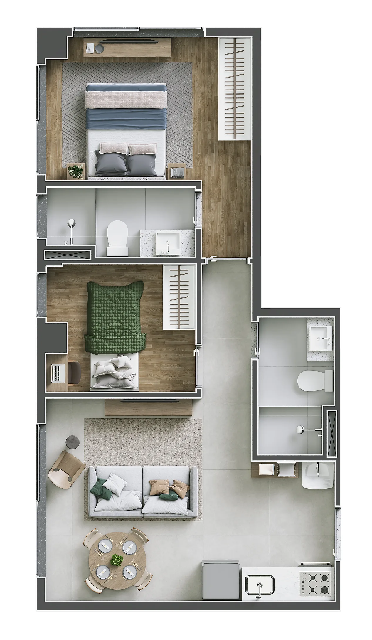 Planta de 52 m² do Óra Vaca Brava