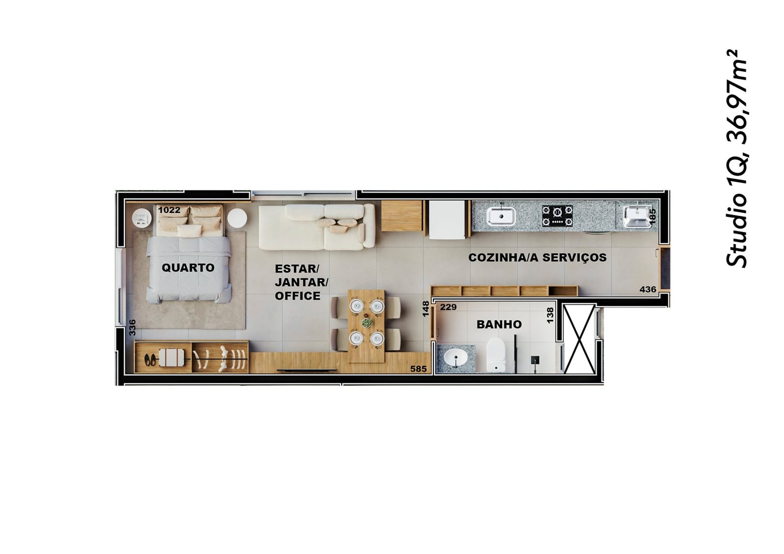 Planta de 36 m² do Altopiano