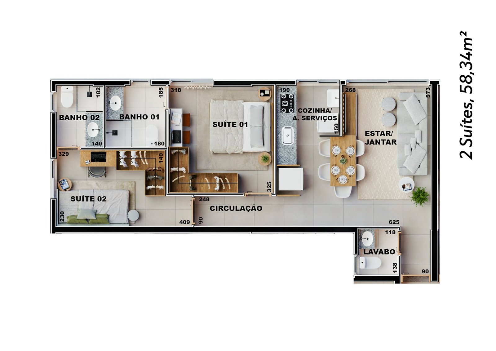 Planta de 58 m² do Altopiano