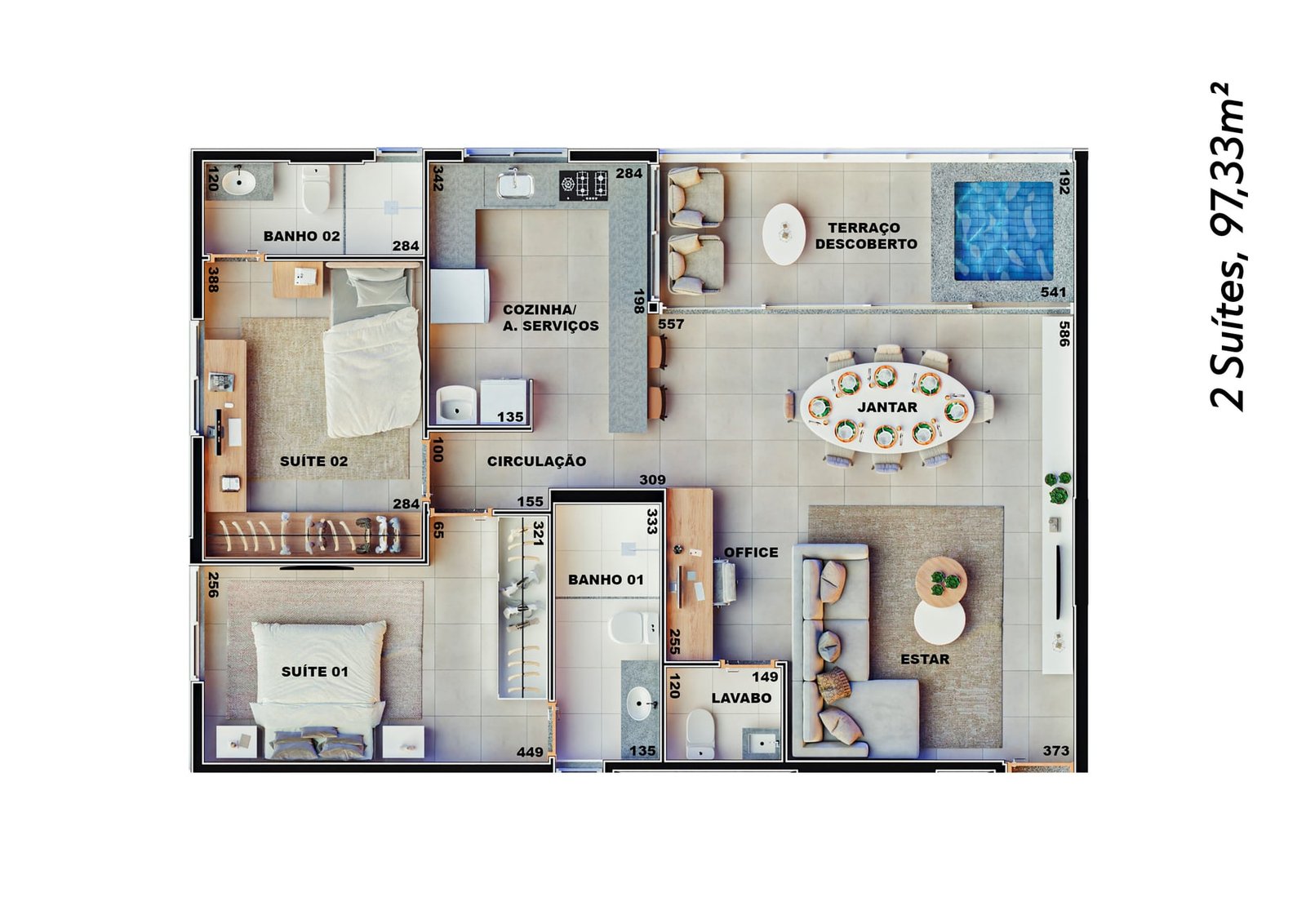 Planta de 97 m² do Altopiano