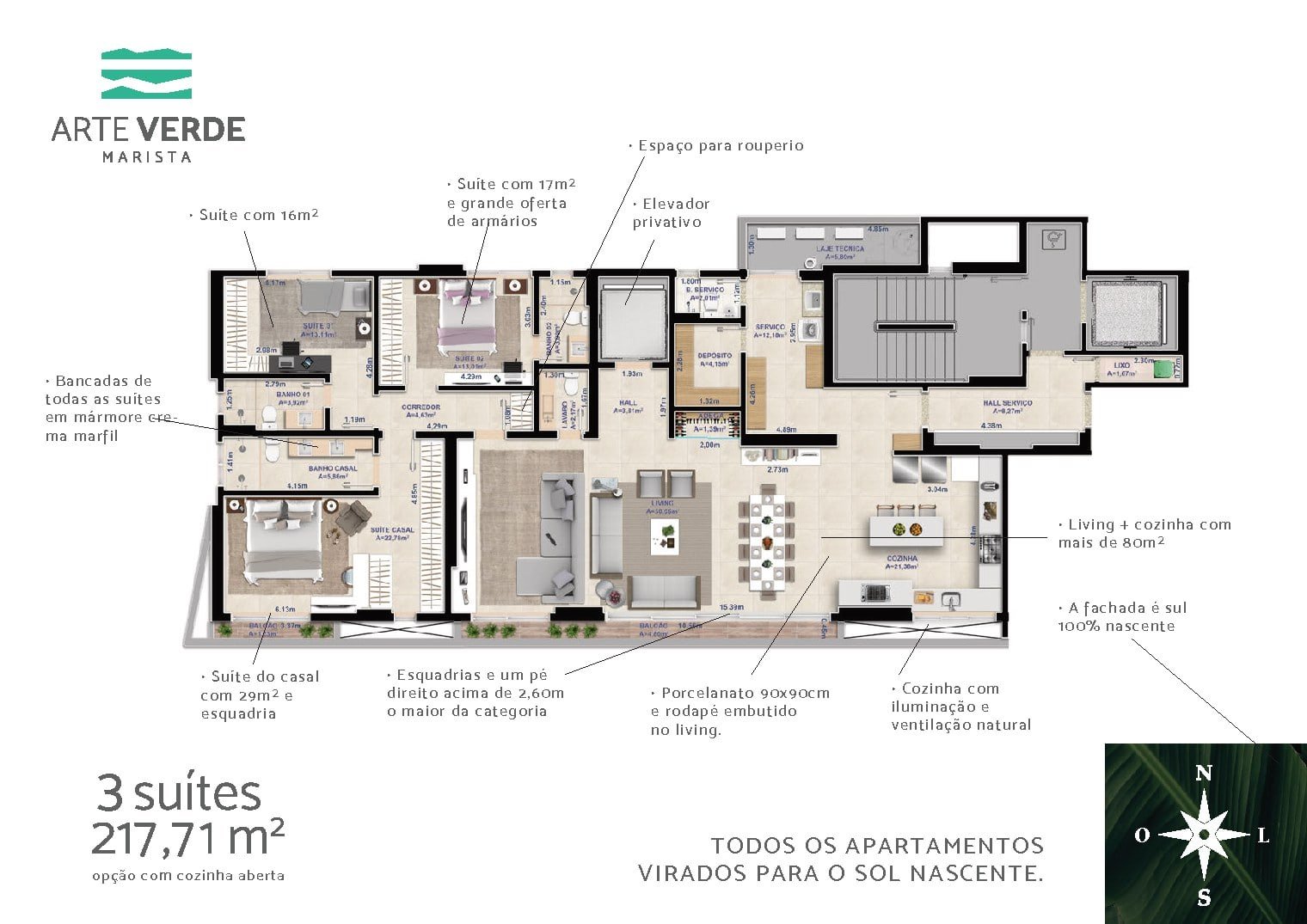 Planta de 217 m² do Arte Verde Marista