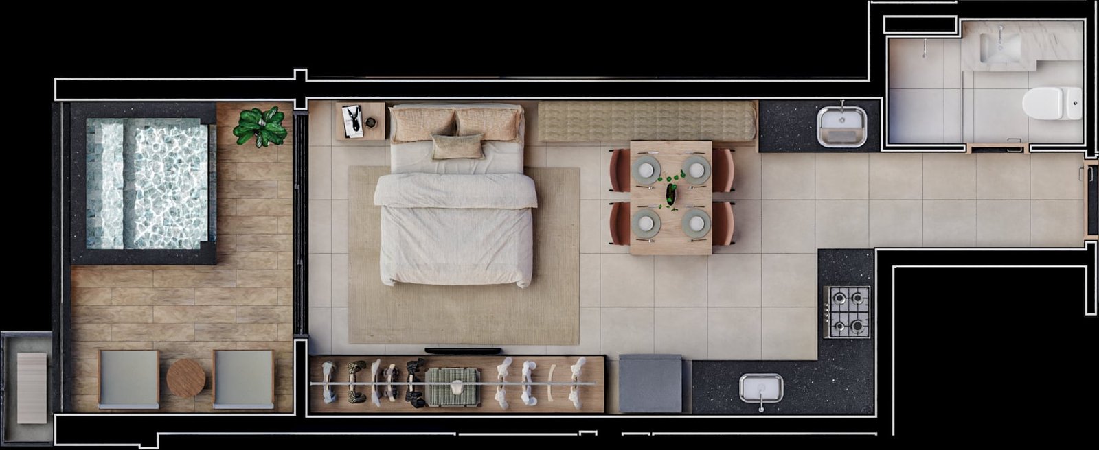 Planta de 42 m² do Vibe Marista