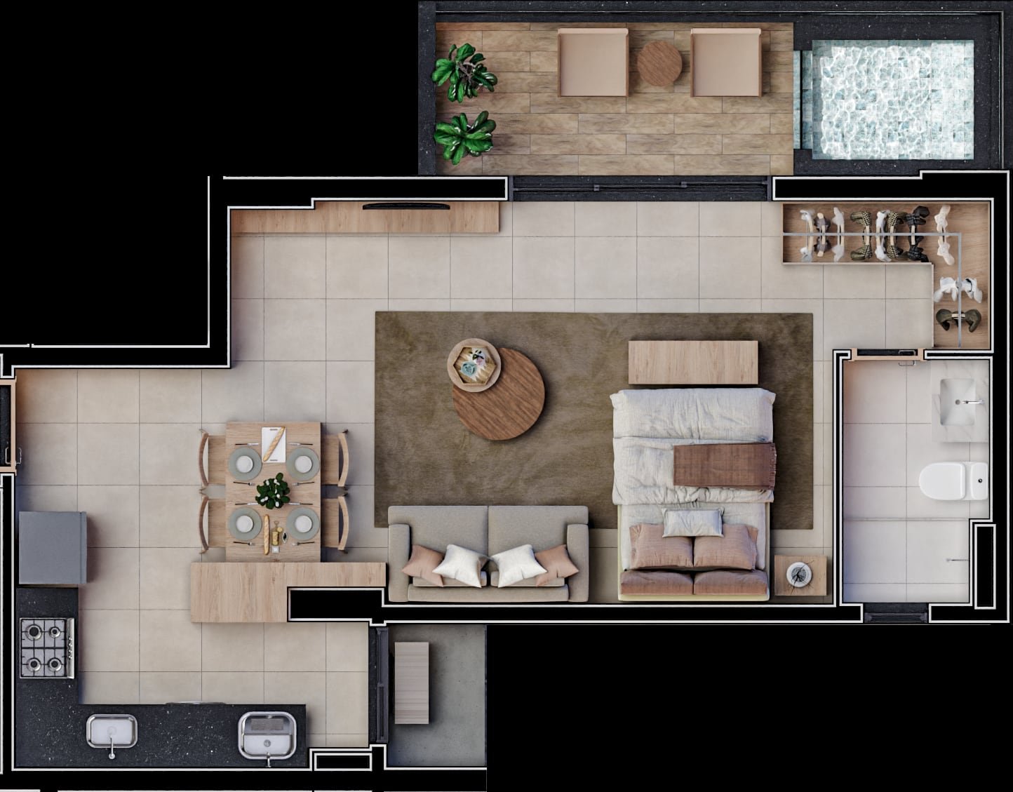 Planta de 53 m² do Vibe Marista