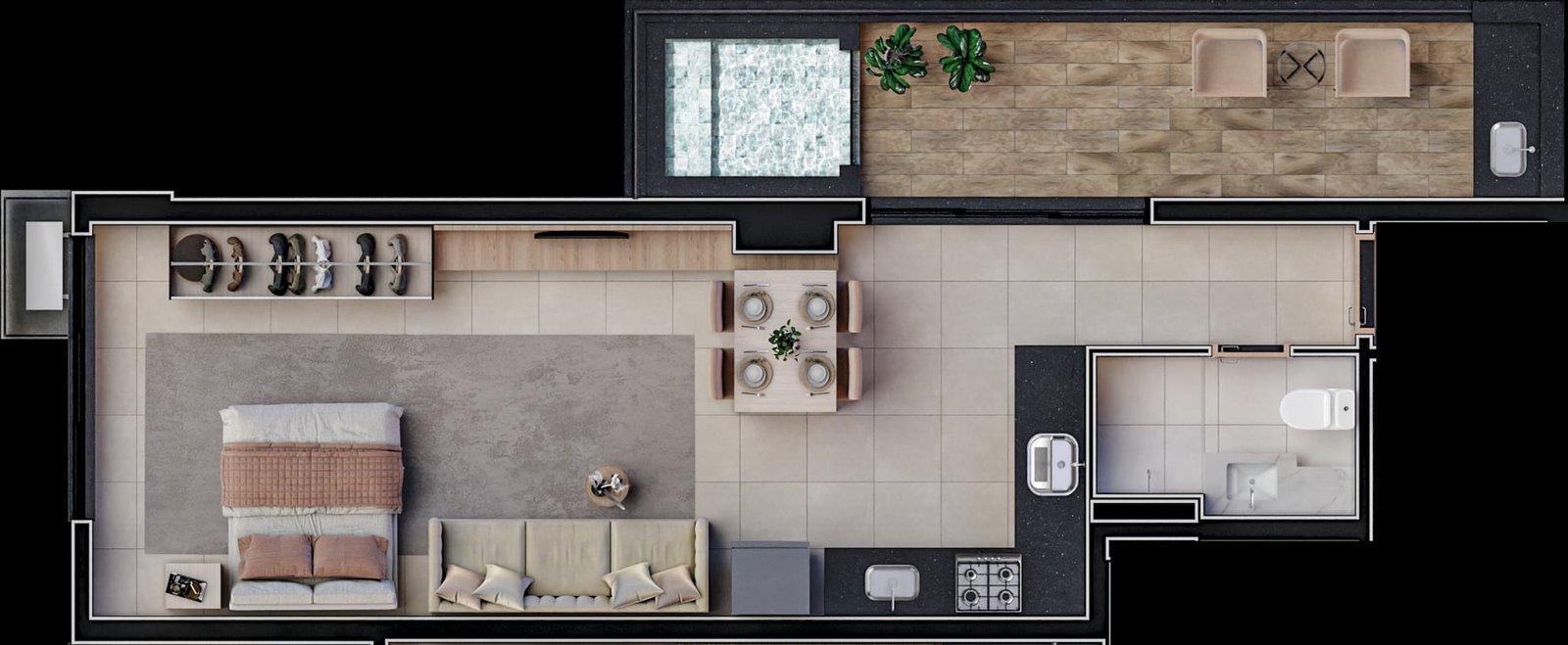 Planta de 57 m² do Vibe Marista
