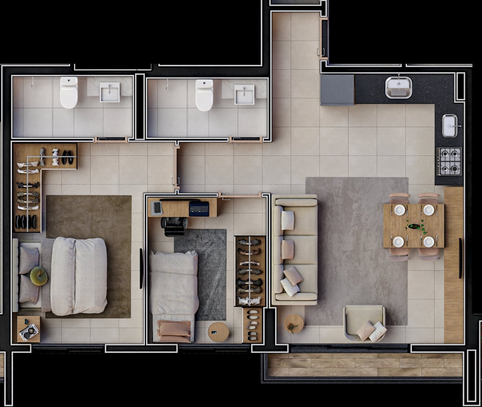 Planta de 59 m² do Vibe Marista