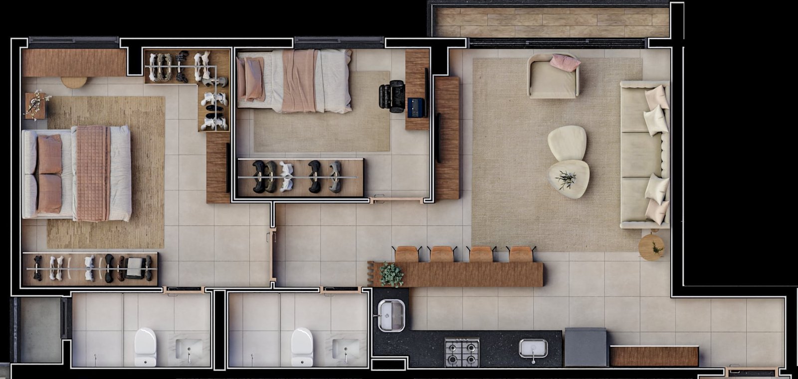 Planta de 67 m² do Vibe Marista
