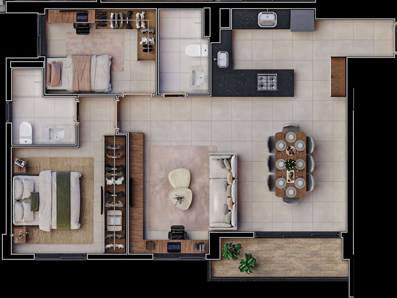 Planta de 77 m² do Vibe Marista