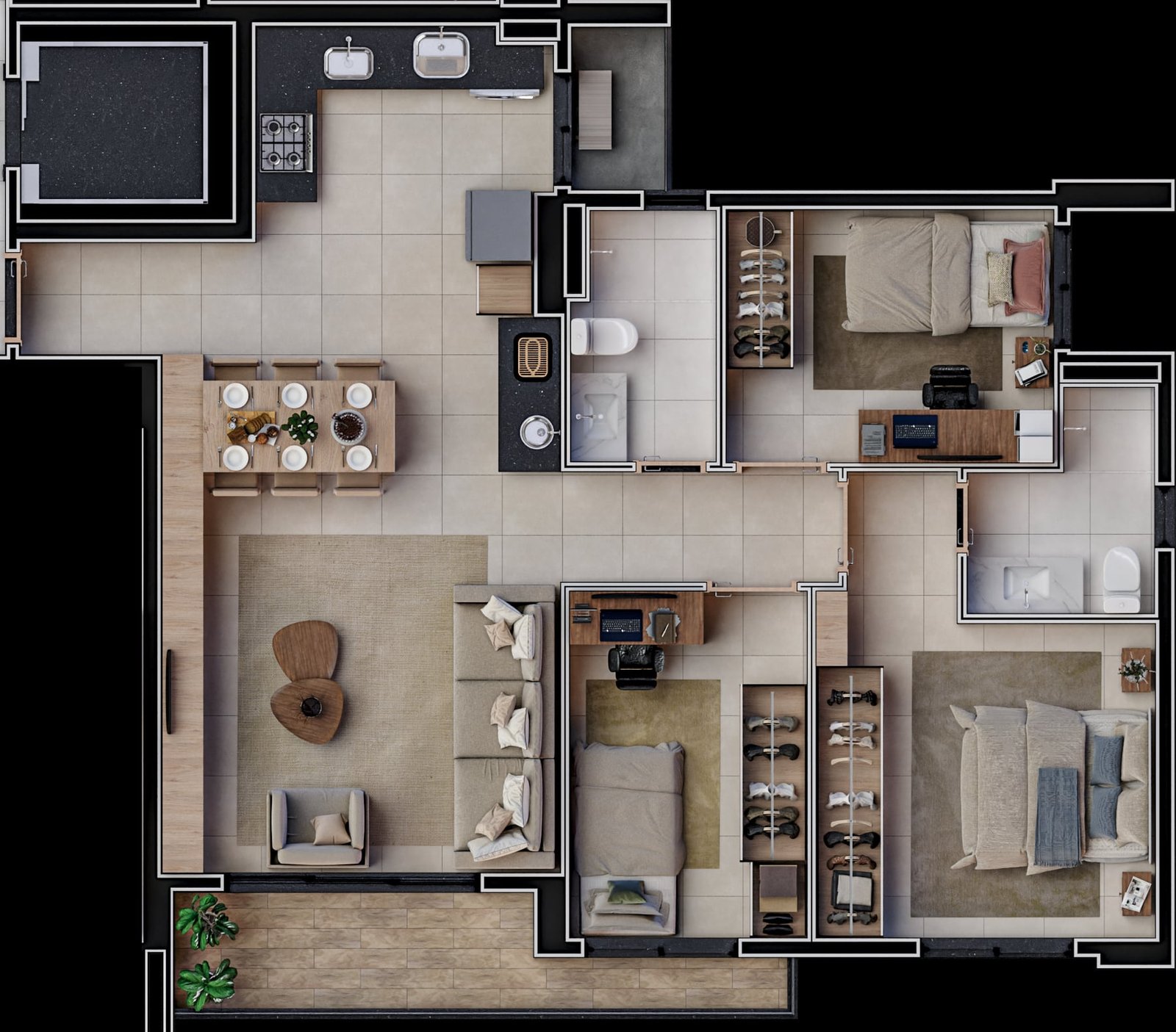 Planta de 87 m² do Vibe Marista
