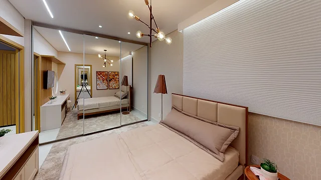 Suíte do apartamento decorado do Arte Verde Marista