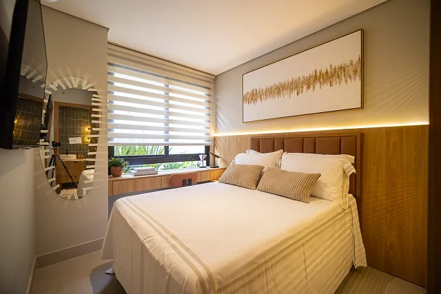 Suíte do apartamento decorado do Óra Vaca Brava