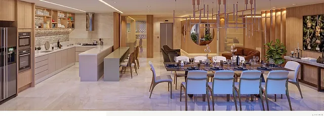 Cozinha e jantar do apartamento decorado do Skygarden Marista
