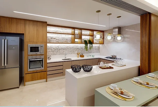 Cozinha do apartamento decorado do Skygarden Marista